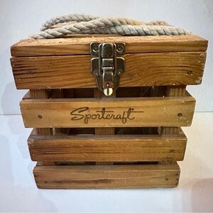 Vintage Sportcraft Wooden Crate Box Storage Chest Rope Handle Fishing Tackle